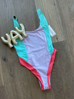 Speedo Colorblock One-Piece Swimsuit - Lavender, Coral, Mint